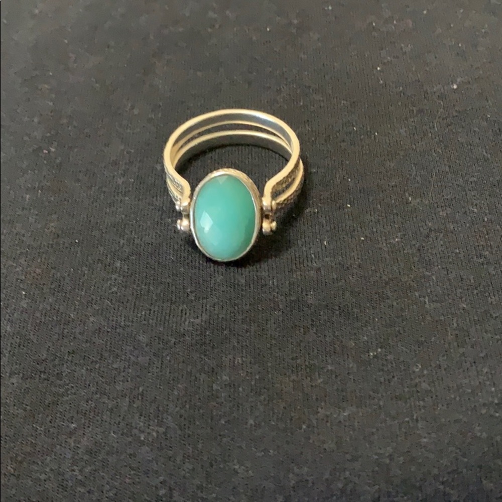 Silver Ring with Teal Oval Stone - Women's Jewelry